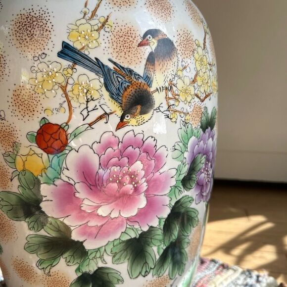 Chinese Lsrge Floral And Birds Beautiful Porcelain 24” Tall 10” Wide Beautiful - Picture 3 of 16